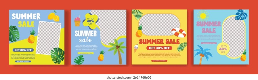 Tropical Summer sale social media post, web banner editable template set, summer vacation,  holiday, summer pool party social media flyer or poster design bundle with summer tropical background design