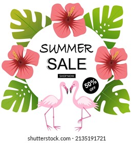 Tropical summer sale template frame  vector.