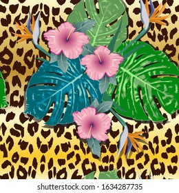 Tropical summer seamless pattern. Animal background. Vector illustration