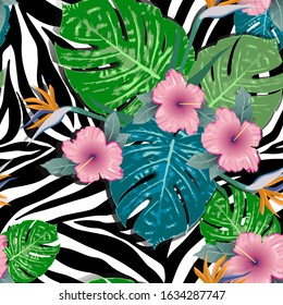 Tropical summer seamless pattern. Animal background. Vector illustration