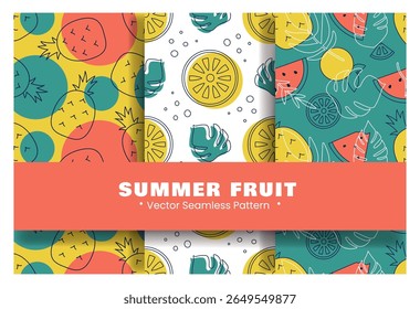 Tropical Summer Seamless Pattern with Beach Elements in Cartoon Flat Style Illustration