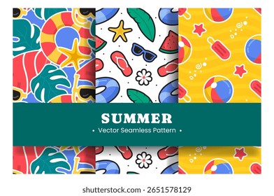 Tropischer Sommer nahtloses Muster mit Strandelementen in einer flachen Cartoon Style Illustration