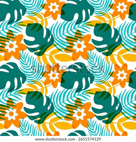Tropical Summer Seamless Pattern with Beach Elements in a Flat Cartoon Style Illustration