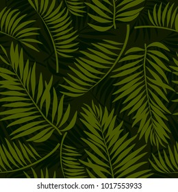 Tropical summer seamless pattern with leaves (palm, banana), floral background print, vector illustration