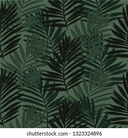 Tropical summer seamless pattern with leaves (palm, banana), floral background print, vector illustration - Vector