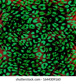 Tropical summer seamless pattern. Tropical  leaves on Animal leopard background. Vector illustration