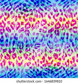 Tropical summer seamless pattern. Tropical  tropical leaves at Animal leopard background. Vector illustration
