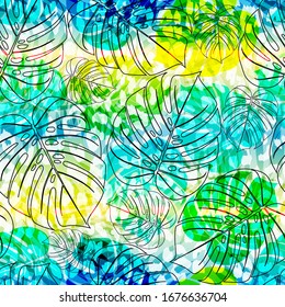 Tropical summer seamless pattern. Tropical  tropical leaves at Animal leopard background. Vector illustration