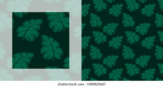 Tropical summer seamless pattern  of monstera leaves | Pattern swatch included