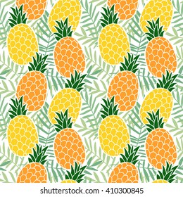 Tropical summer seamless pattern. Pineapple  fruit, palm leaves. Hawaii flat design. Vector illustration background. 