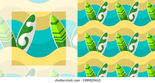 Tropical summer seamless pattern | Surfing | Pattern swatch included