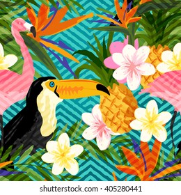 Tropical summer seamless vector pattern.