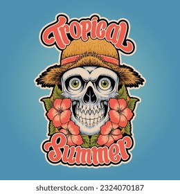 tropical summer skull hand-drawn illustration design