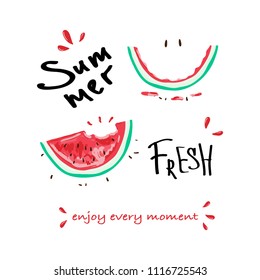 tropical summer  slogan print, watermelon, t-shirt graphic. For t-shirt or other uses,T-shirt graphics, textile graphic