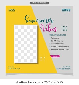 Tropical summer social media banner design with yellow and grey colors design