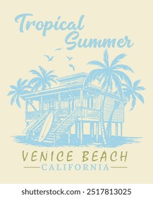 t-shirt de verão tropical, Beach Paradise Print t shirt design gráfico, slogan tipografia no fundo palmeiras. t vintage t-shirt impressão design para gráfico vetorial, surf resort de praia com a natureza.