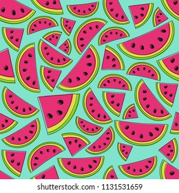 Tropical summer texture with hand drawn watermelons. Vector.