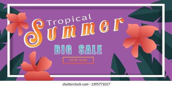 Tropical and summer time background Template design. Vector illustration.