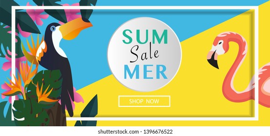 Tropical and summer time background Template design. Vector illustration.