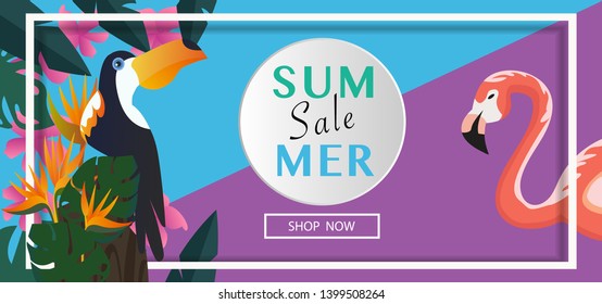 Tropical and summer time background Template design. Vector illustration.
