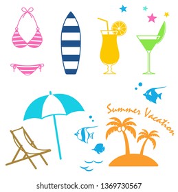 Tropical summer vacation icon set