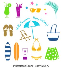 Tropical summer vacation icon set
