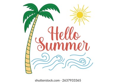 Tropical summer vacation poster with palm trees on a sunny beach, a perfect island paradise travel design