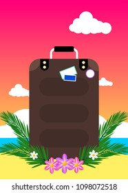 Tropical summer vacations themed banner with suitcase