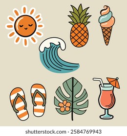 Tropical Summer Vector Art Set - Beach and Vacation Illustrations