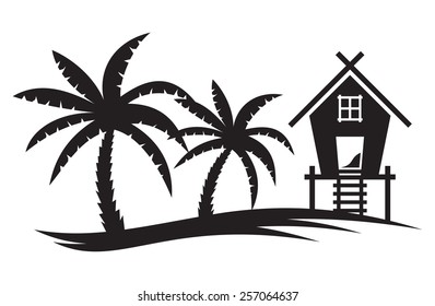 Tropical summer vector illustration - Palm tree and Beach House
