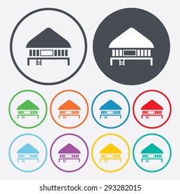 Tropical summer vector illustration - Palm tree and  Beach House