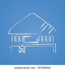 Tropical summer vector illustration - Palm tree and  Beach House