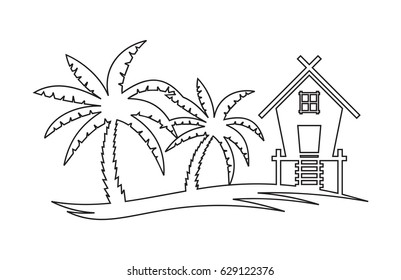 Tropical summer vector illustration - Palm tree and Beach House