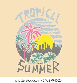 Tropical Summer vibes for beach art illustration, women's girls t-shirt sweatshirt print design-vector