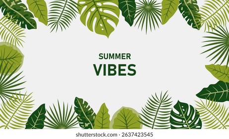Tropical Summer Vibes Green Botanical Background with Lush Greenery. Exotic Jungle Leaves for Seasonal Travel, Nature, and Botanical Design Projects