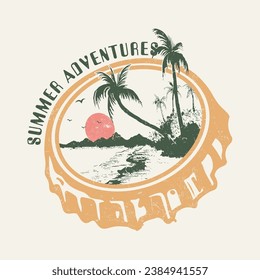 Tropical summer vintage vector graphic text slogan prints, slogan with beach illustration, Hawaii, Aloha surf typography for t-shirt print , beach vector print,