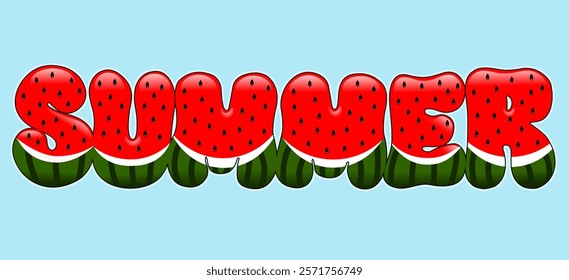 Tropical Summer Watermelon Typography Vector Illustration Graphic Design - Easily Editable; Colorful lIlustration. Print for Gift Paper, Card, Background, Banner, Poster, etc.