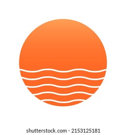 Abstraktes Design der tropischen Sonne. Sunset Symbol, orangefarbener Kreis.