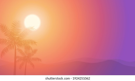 Tropical sunset background with gradient sun and palms