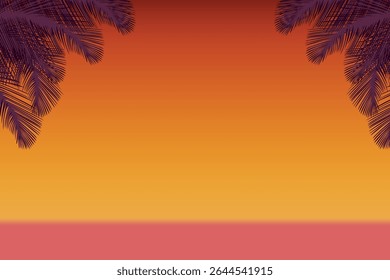 Tropical sunset background with silhouette palm trees and warm gradient sky.