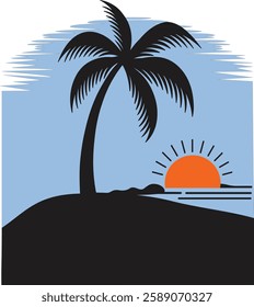 Tropical Sunset Island Silhouette T-Shirt Design