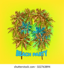Tropical sunset on palm beach, can be used for a poster, or printing on fabric