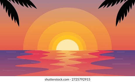 Puesta de sol tropical sobre el océano tranquilo