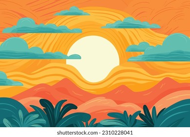 tropical sunset over the sea with clouds background