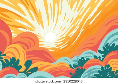 tropical sunset over the sea with clouds background