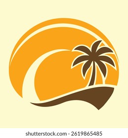Tropical Sunset Palm Tree Beach Logo