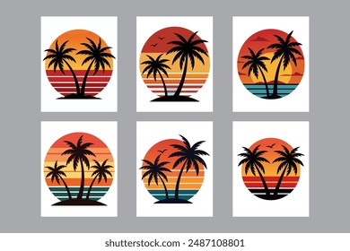 Tropical sunset with palm trees on a transparent background vector illustration TShirt Design