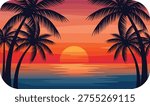 Tropical Sunset with Palm Trees - Vibrant Coastal Illustration
