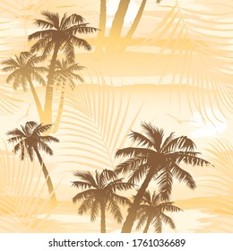 Tropical sunset palms seamless pattern .
