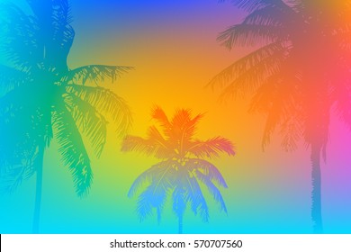 Tropical sunset or tropical sunrise on palm beach, can be used for a poster,web or printing on fabric